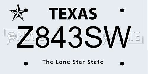 Z843SW Texas License Plate