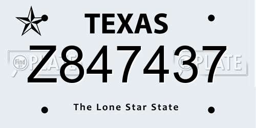 Z847437 Texas License Plate