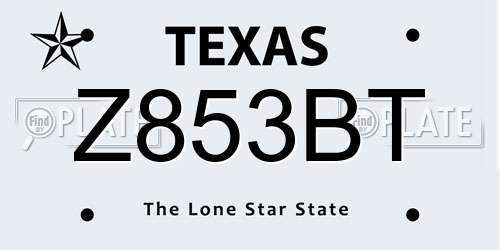 Z853BT Texas License Plate