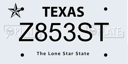 Z853ST Texas License Plate