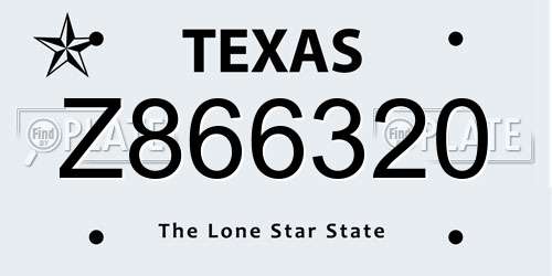 Z866320 Texas License Plate