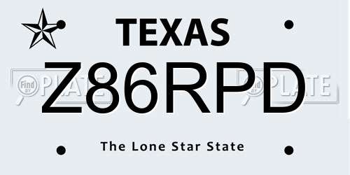 Z86RPD Texas License Plate