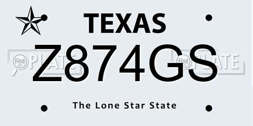 Z874GS Texas License Plate
