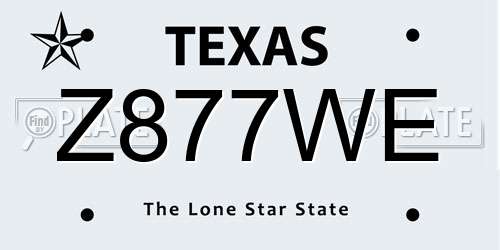 Z877WE Texas License Plate