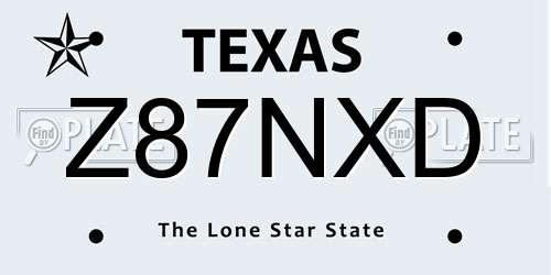 Z87NXD Texas License Plate