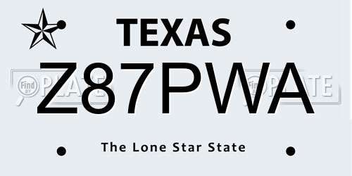 Z87PWA Texas License Plate