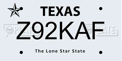 Z92KAF Texas License Plate