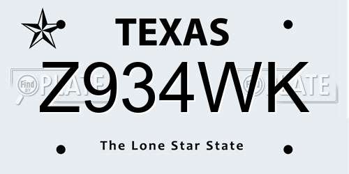 Z934WK Texas License Plate