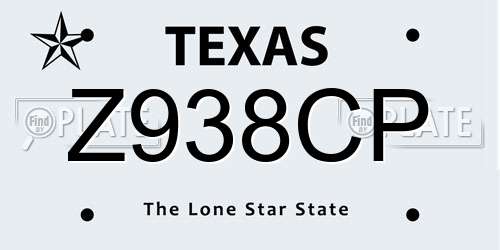 Z938CP Texas License Plate