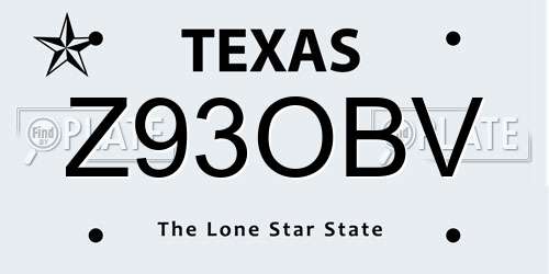 Z93OBV Texas License Plate