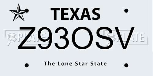 Z93OSV Texas License Plate