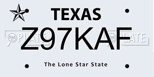 Z97KAF Texas License Plate
