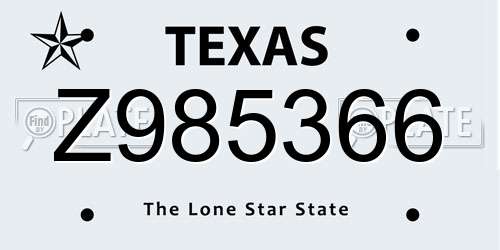 Z985366 Texas License Plate