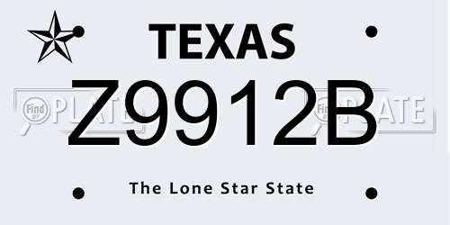 Z9912B Texas License Plate