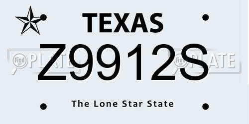Z9912S Texas License Plate