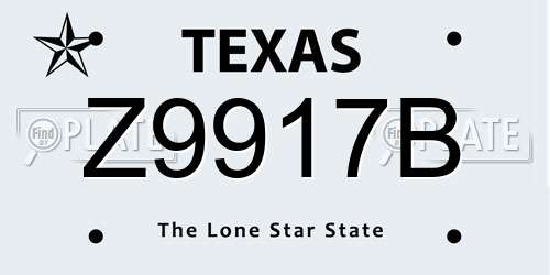 Z9917B Texas License Plate