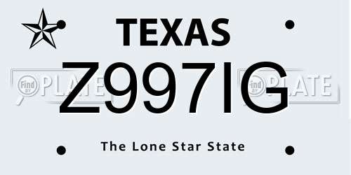 Z997IG Texas License Plate