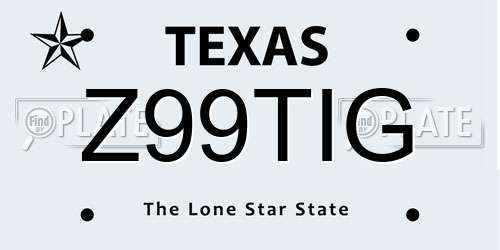 Z99TIG Texas License Plate
