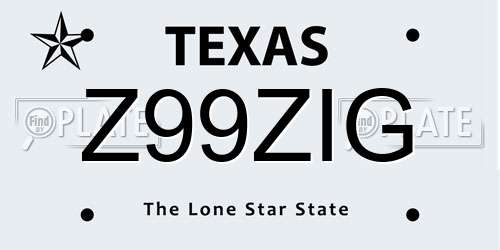 Z99ZIG Texas License Plate