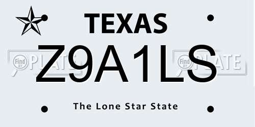 Z9A1LS Texas License Plate