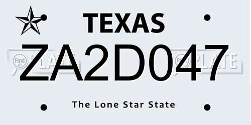 ZA2D047 Texas License Plate