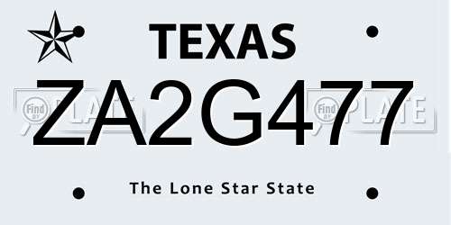 ZA2G477 Texas License Plate