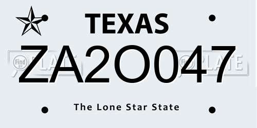 ZA2O047 Texas License Plate