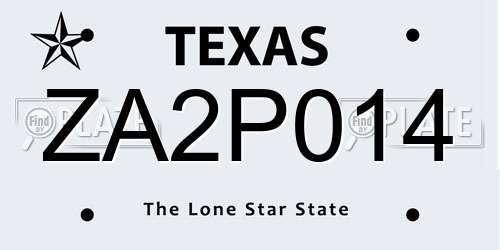 ZA2P014 Texas License Plate