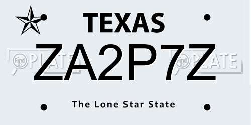 ZA2P7Z Texas License Plate