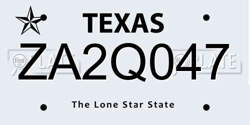 ZA2Q047 Texas License Plate