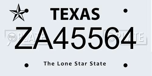 ZA45564 Texas License Plate