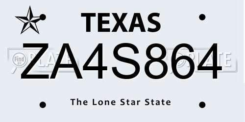 ZA4S864 Texas License Plate