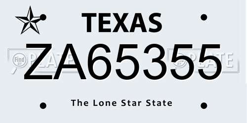 ZA65355 Texas License Plate