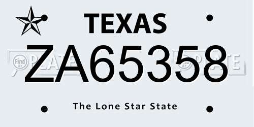 ZA65358 Texas License Plate