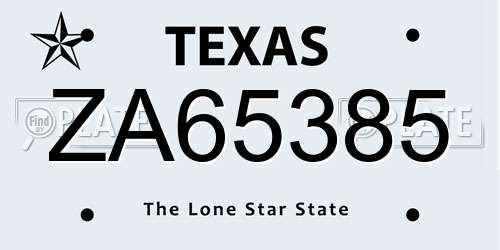 ZA65385 Texas License Plate