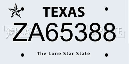 ZA65388 Texas License Plate