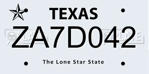 ZA7D042 Texas License Plate