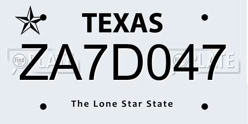 ZA7D047 Texas License Plate