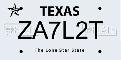 ZA7L2T Texas License Plate