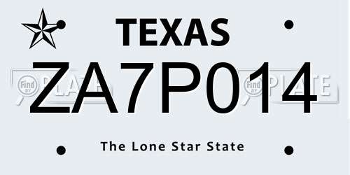 ZA7P014 Texas License Plate