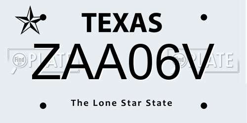 ZAA06V Texas License Plate