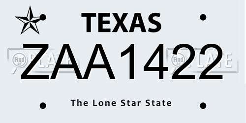 ZAA1422 Texas License Plate