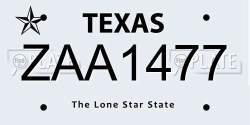ZAA1477 Texas License Plate