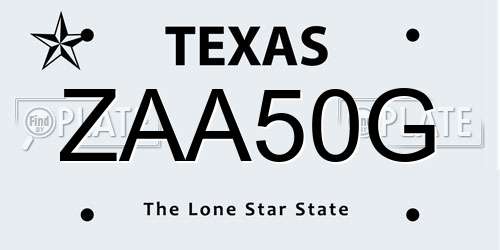 ZAA50G Texas License Plate