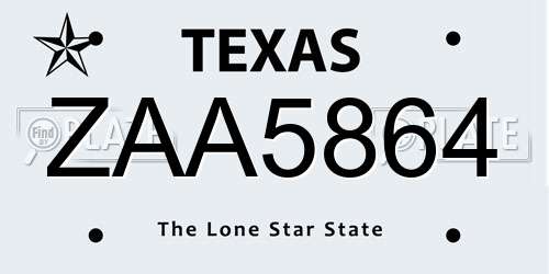 ZAA5864 Texas License Plate