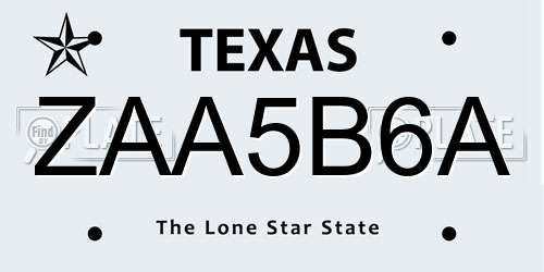 ZAA5B6A Texas License Plate