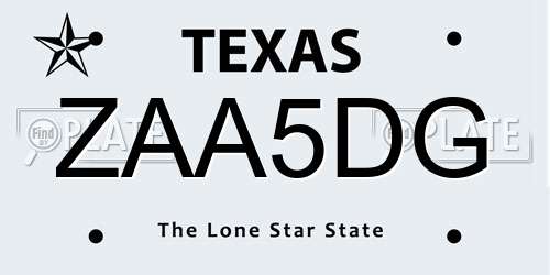ZAA5DG Texas License Plate
