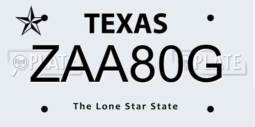 ZAA80G Texas License Plate