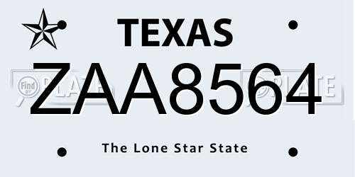 ZAA8564 Texas License Plate
