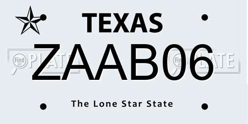 ZAAB06 Texas License Plate